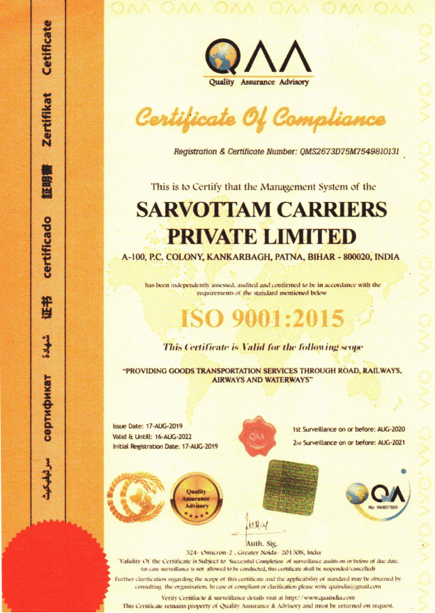 ISO Sarvottam carriers pvt ltd