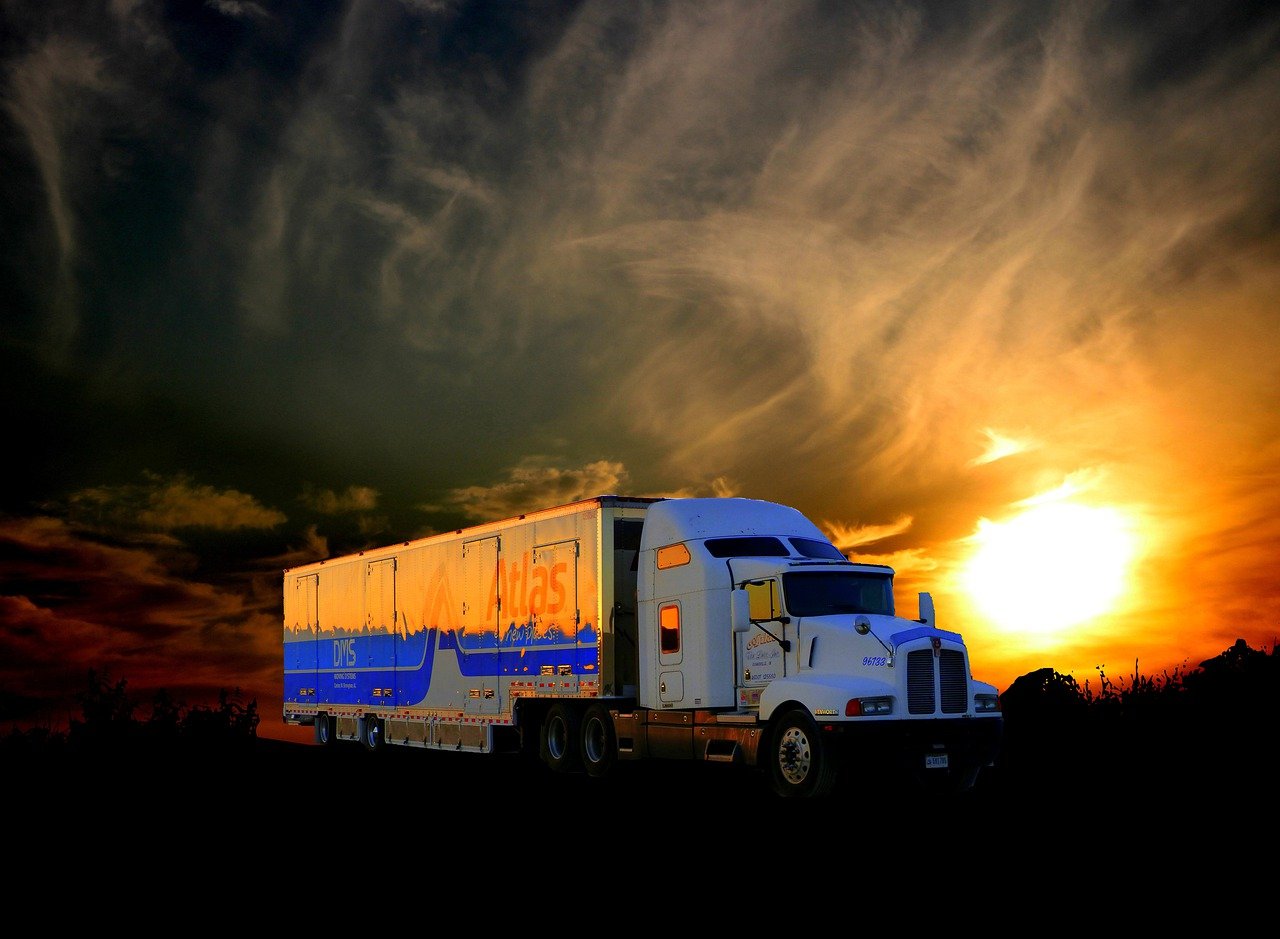 sunset, transport, truck